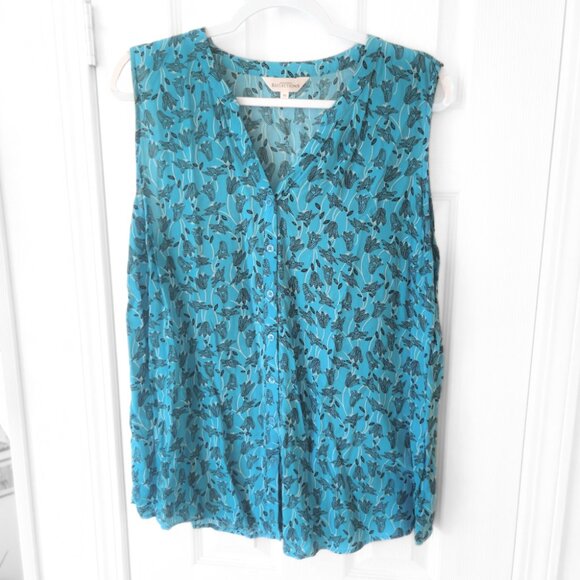Northern Reflections Blue Floral Button-Up Sleeveless Blouse [XL] - Picture 5 of 7